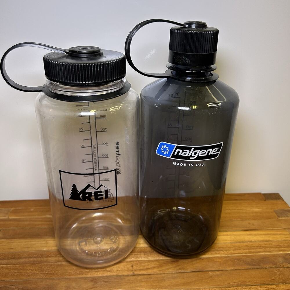 2 Nalgene Wide Narrow Mouth Water Bottles 32oz Rei Black Gray